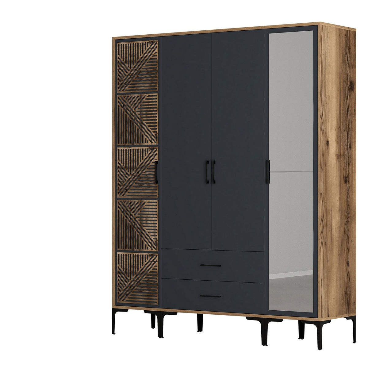 Ντουλάπα Pantokratoras Καρυδί - Ανθρακί 160x47.5x201.4 εκ. Μελαμίνης - Pakobazaar