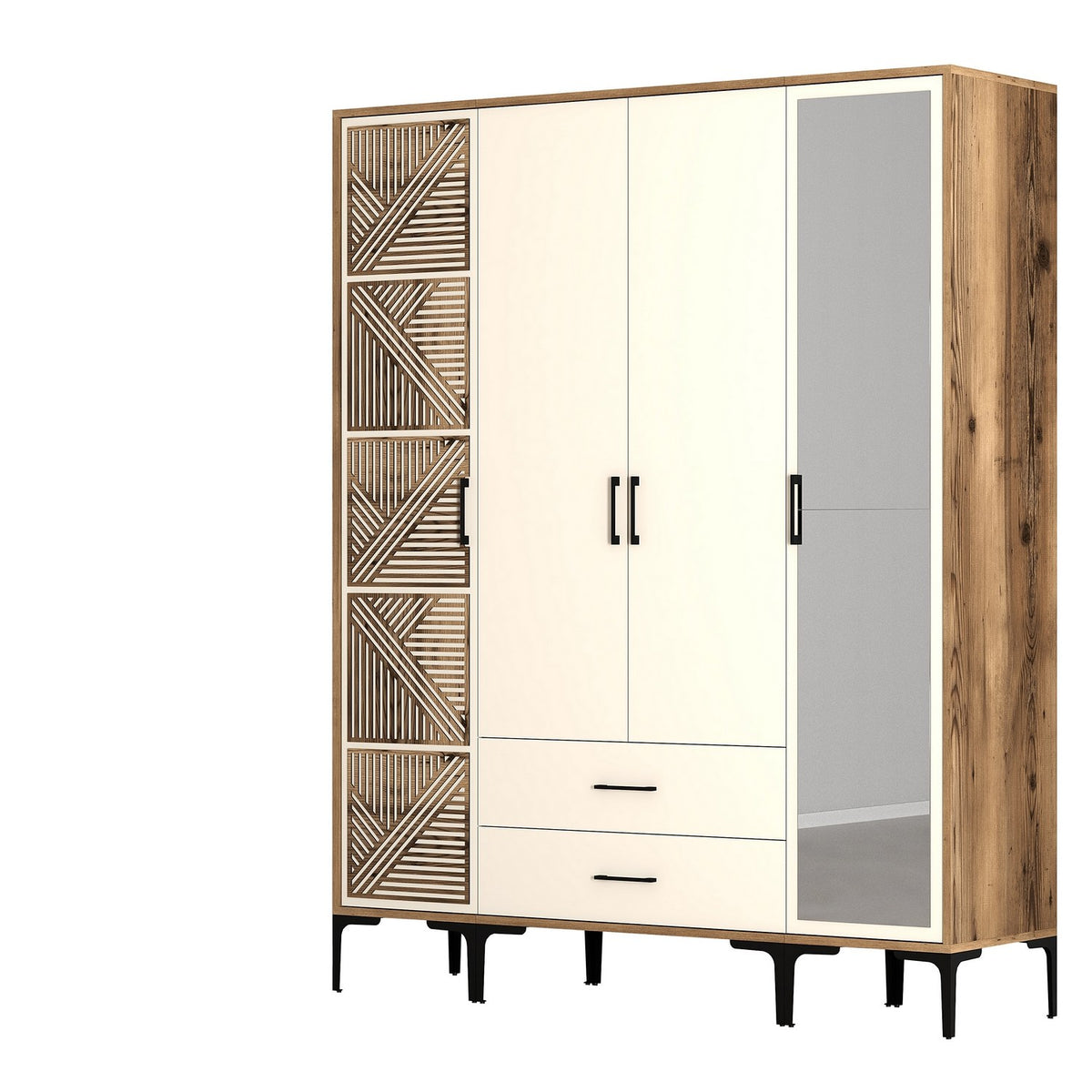 Ντουλάπα Pantokratoras Καρυδί - Κρεμ 160x47.5x201.4 εκ. Μελαμίνης
