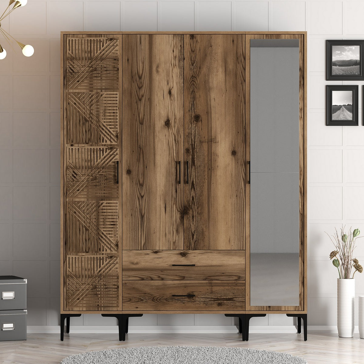 Ντουλάπα Pantokratoras Καρυδί 160x47.5x201.4 εκ. Μελαμίνης - Pakobazaar