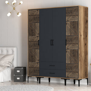 Ντουλάπα Palioura Καρυδί - Ανθρακί 160x47.5x201.4 εκ. Μελαμίνης - Pakobazaar