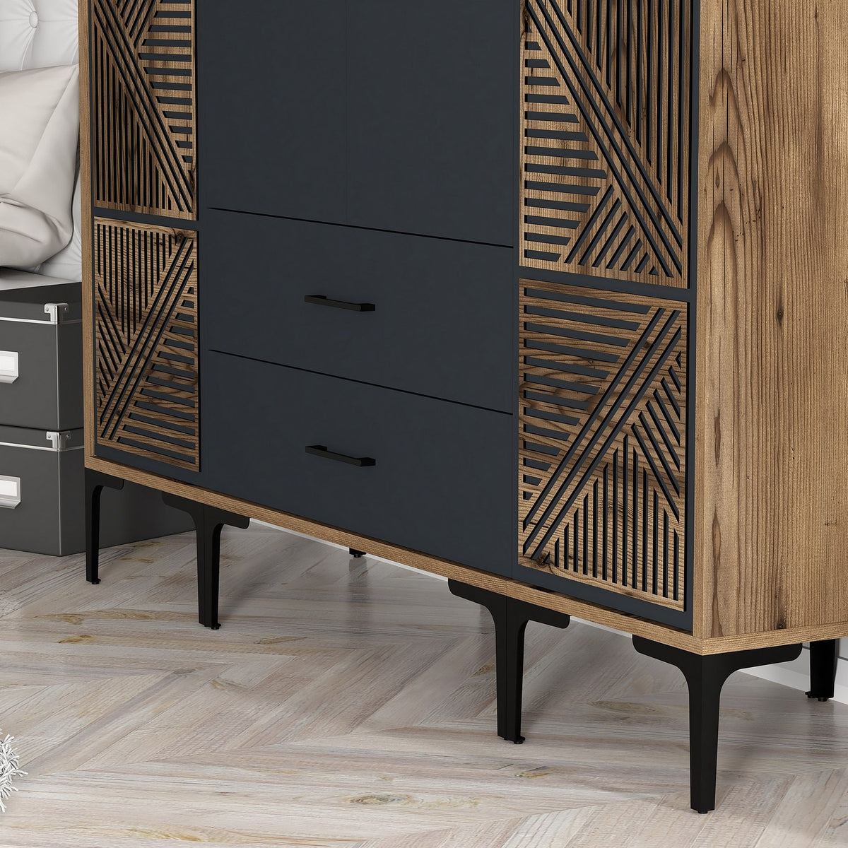 Ντουλάπα Palioura Καρυδί - Ανθρακί 160x47.5x201.4 εκ. Μελαμίνης - Pakobazaar