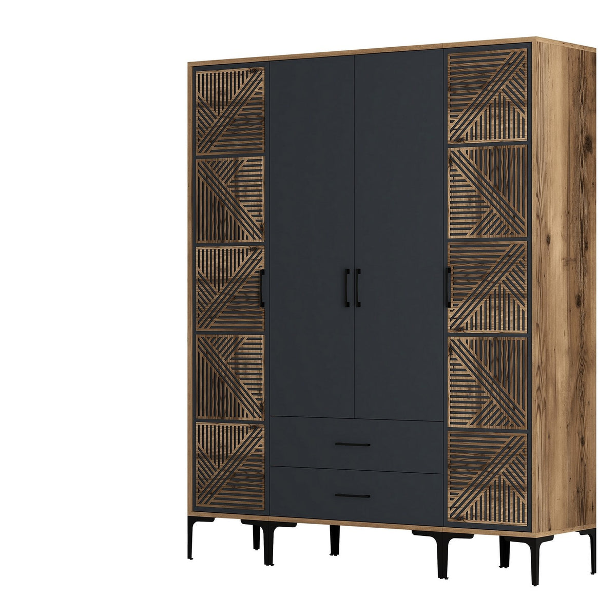 Ντουλάπα Palioura Καρυδί - Ανθρακί 160x47.5x201.4 εκ. Μελαμίνης - Pakobazaar