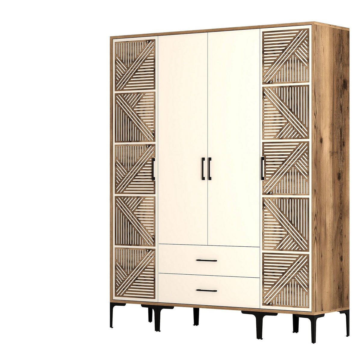 Ντουλάπα Palioura Καρυδί - Κρεμ 160x47.5x201.4 εκ. Μελαμίνης - Pakobazaar