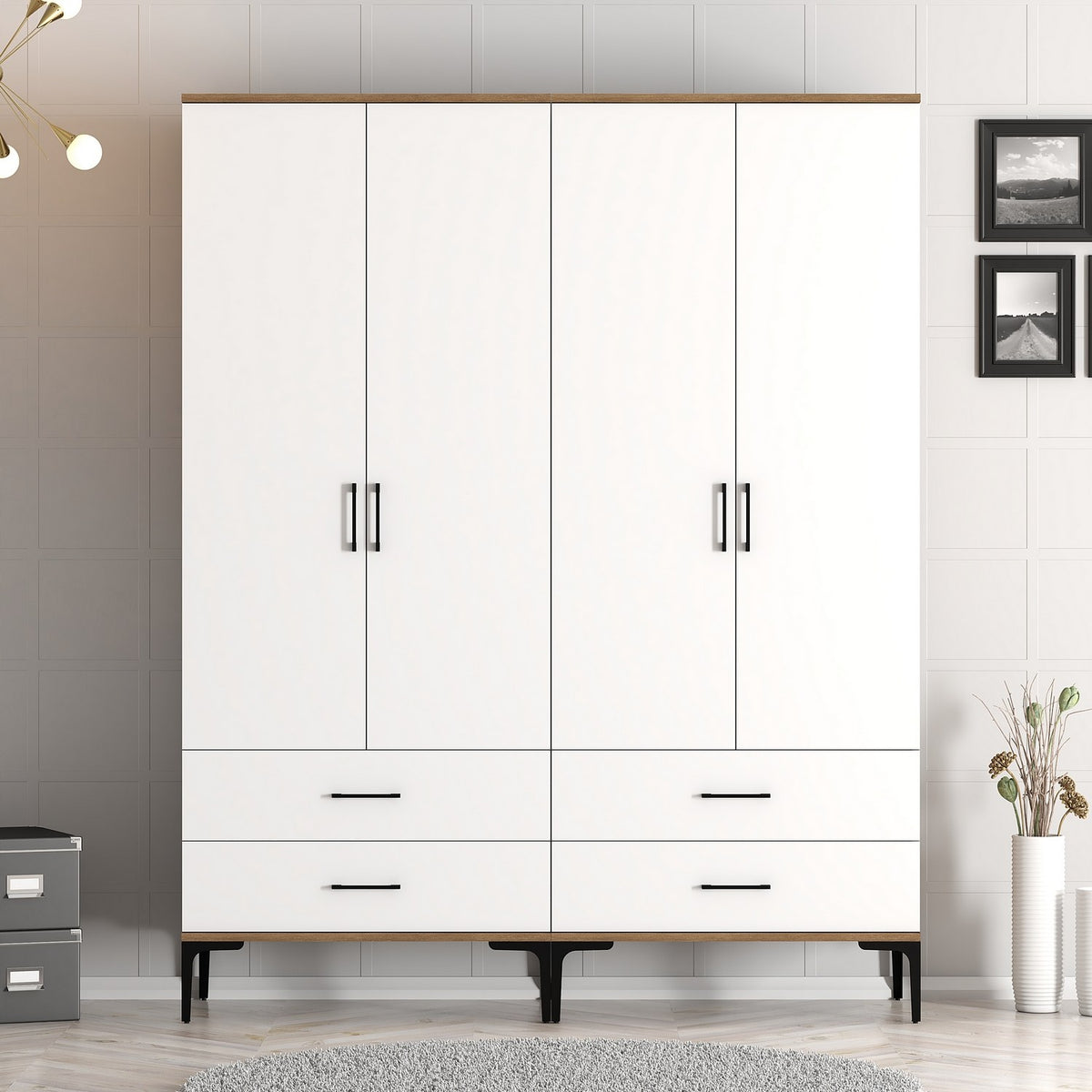 Ντουλάπα Pagoneri Καρυδί - Λευκό 160x47.5x201.4 εκ. Μελαμίνης