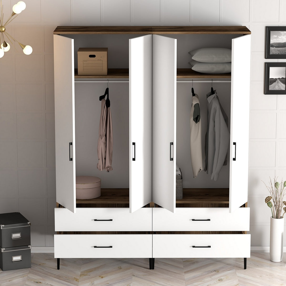 Ντουλάπα Pagoneri Καρυδί - Λευκό 160x47.5x201.4 εκ. Μελαμίνης