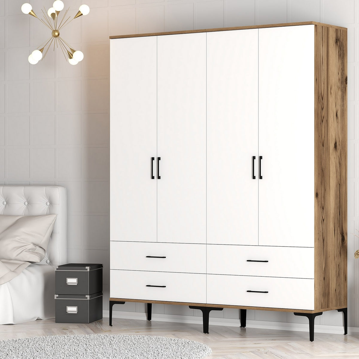 Ντουλάπα Pagoneri Καρυδί - Λευκό 160x47.5x201.4 εκ. Μελαμίνης