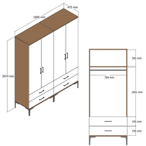 Ντουλάπα Pagoneri Καρυδί - Λευκό 160x47.5x201.4 εκ. Μελαμίνης