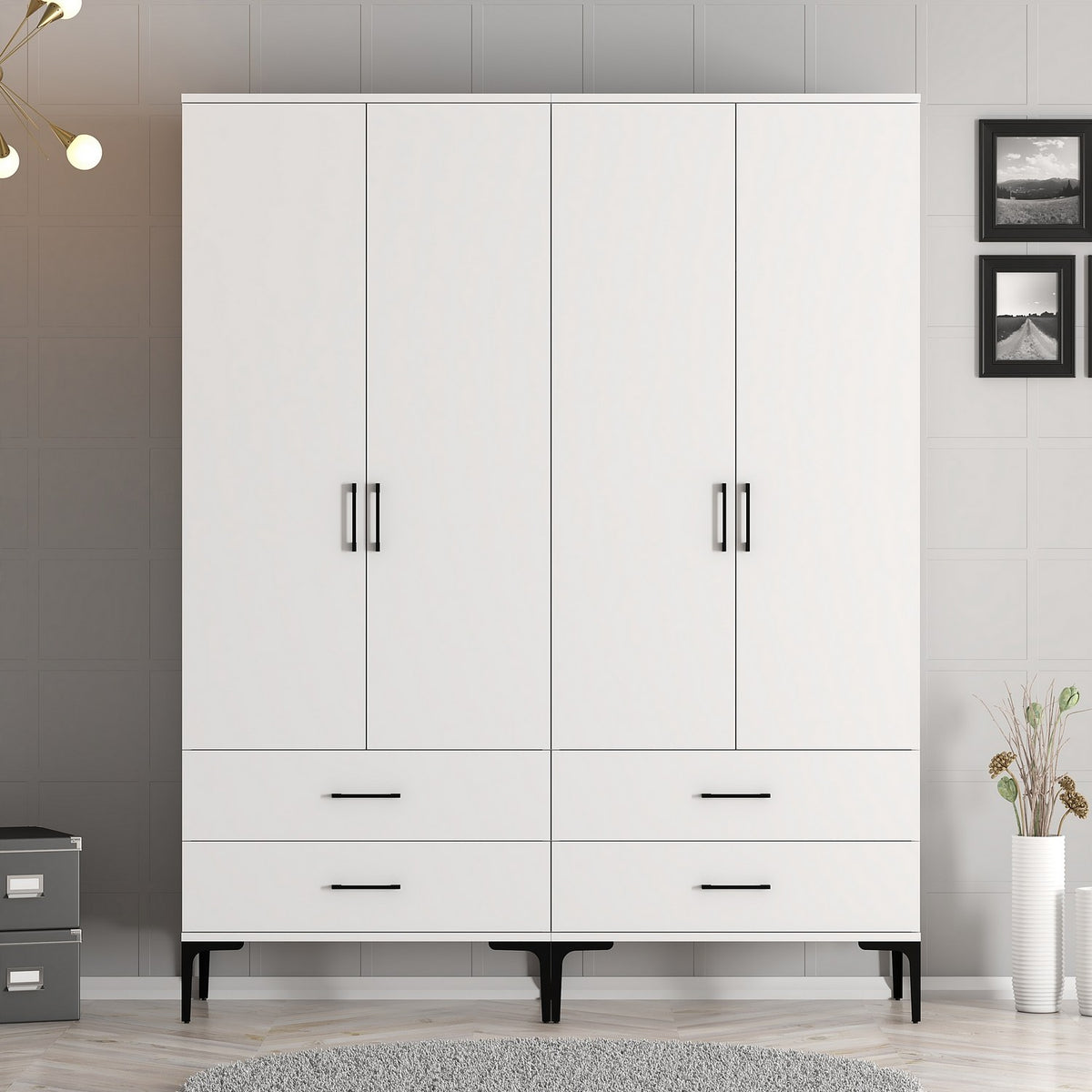 Ντουλάπα Pagoneri Λευκό 160x47.5x201.4 εκ. Μελαμίνης - Pakobazaar