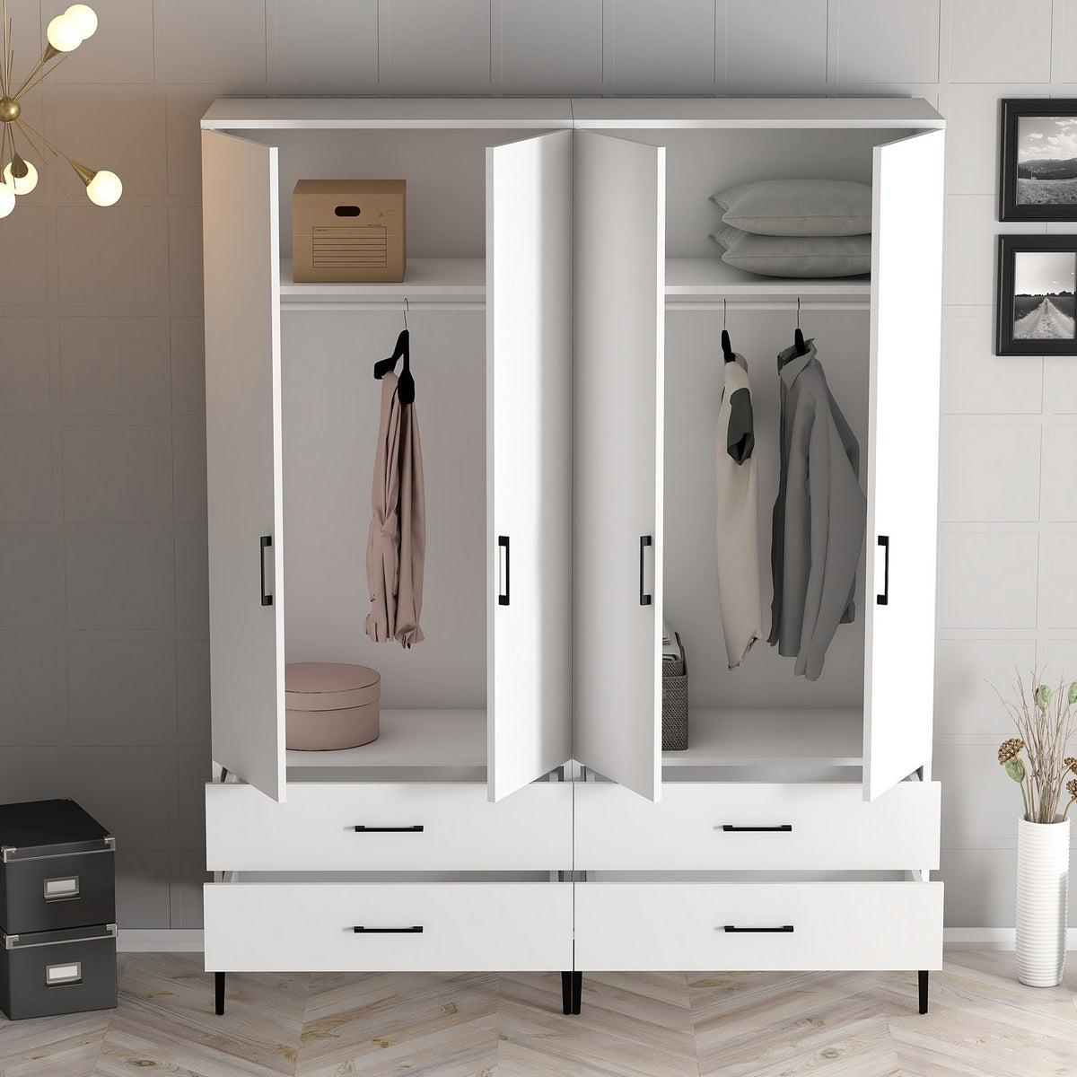 Ντουλάπα Pagoneri Λευκό 160x47.5x201.4 εκ. Μελαμίνης - Pakobazaar