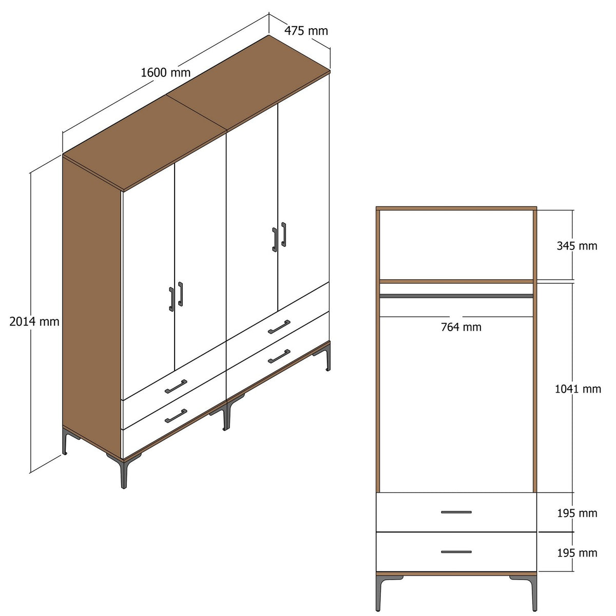 Ντουλάπα Pagoneri Λευκό 160x47.5x201.4 εκ. Μελαμίνης - Pakobazaar