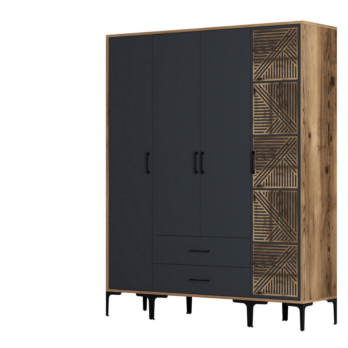 Ντουλάπα Ormylia Καρυδί - Ανθρακί 160x47.5x201.4 εκ. Μελαμίνης