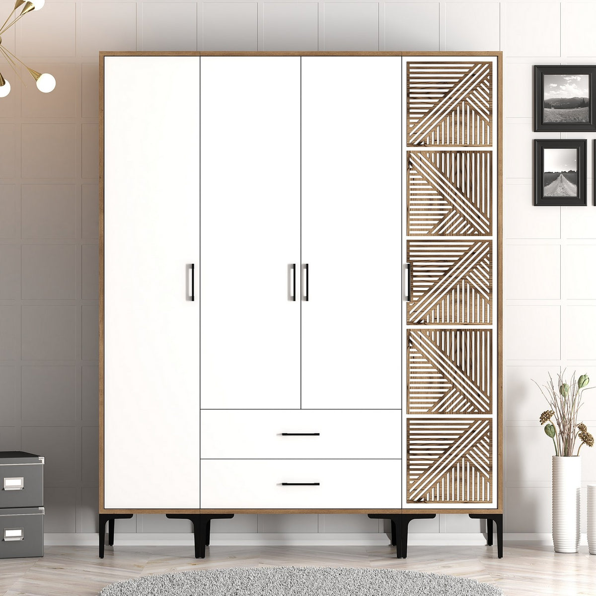 Ντουλάπα Ormylia Καρυδί - Λευκό 160x47.5x201.4 εκ. Μελαμίνης
