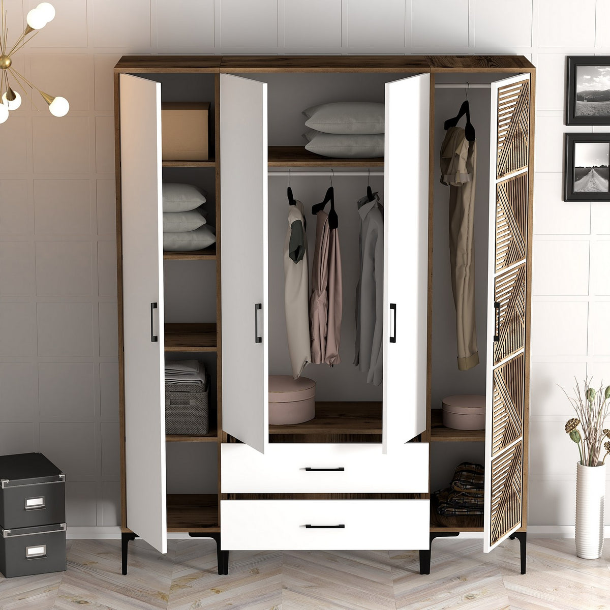 Ντουλάπα Ormylia Καρυδί - Λευκό 160x47.5x201.4 εκ. Μελαμίνης