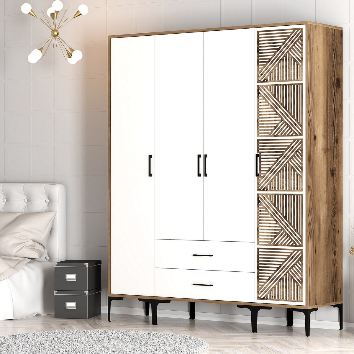 Ντουλάπα Ormylia Καρυδί - Λευκό 160x47.5x201.4 εκ. Μελαμίνης