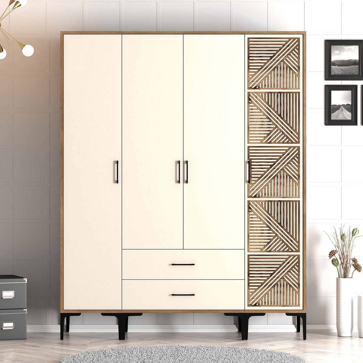 Ντουλάπα Ormylia Καρυδί - Κρεμ 160x47.5x201.4 εκ. Μελαμίνης