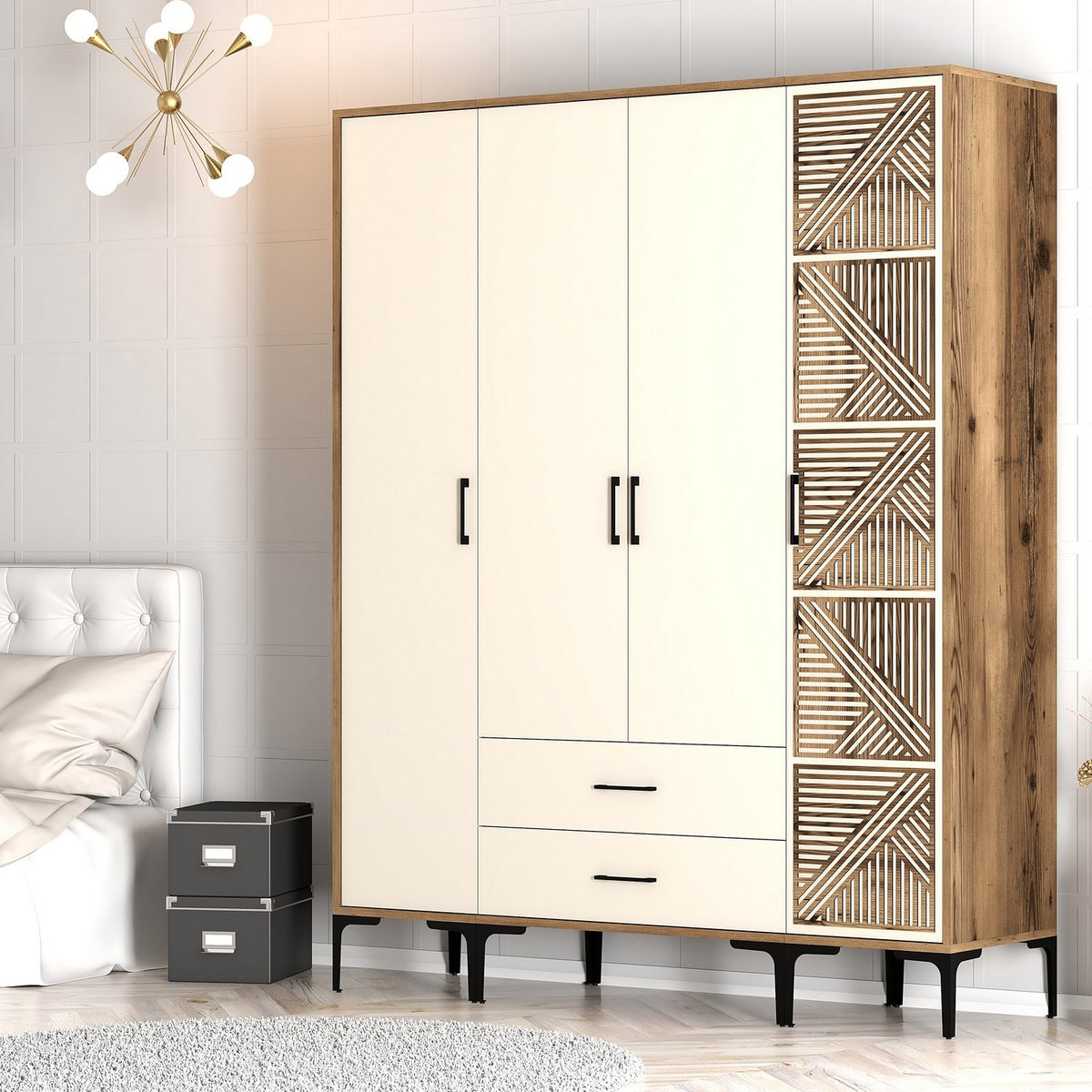 Ντουλάπα Ormylia Καρυδί - Κρεμ 160x47.5x201.4 εκ. Μελαμίνης