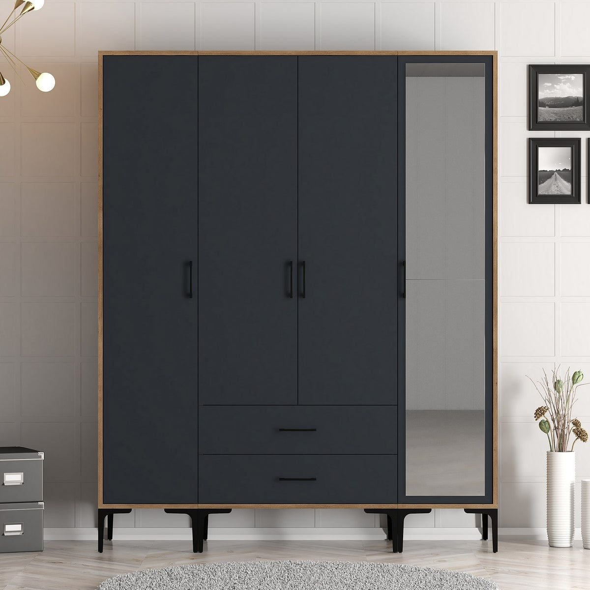 Ντουλάπα Orestio Καρυδί - Ανθρακί 160x47.5x201.4 εκ. Μελαμίνης - Pakobazaar