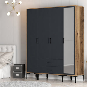 Ντουλάπα Orestio Καρυδί - Ανθρακί 160x47.5x201.4 εκ. Μελαμίνης - Pakobazaar