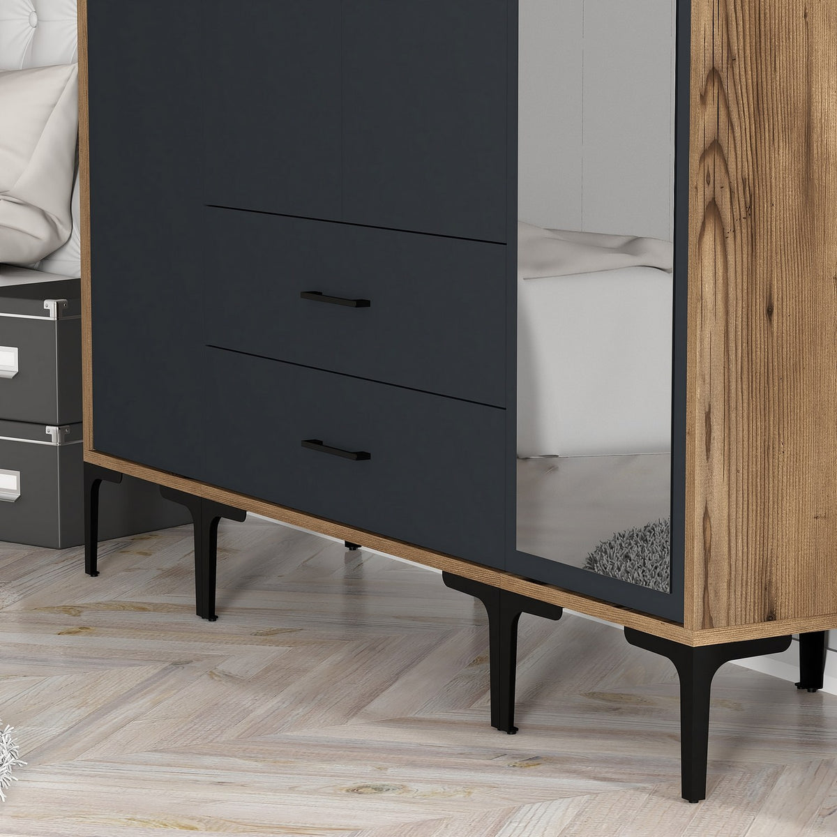 Ντουλάπα Orestio Καρυδί - Ανθρακί 160x47.5x201.4 εκ. Μελαμίνης - Pakobazaar