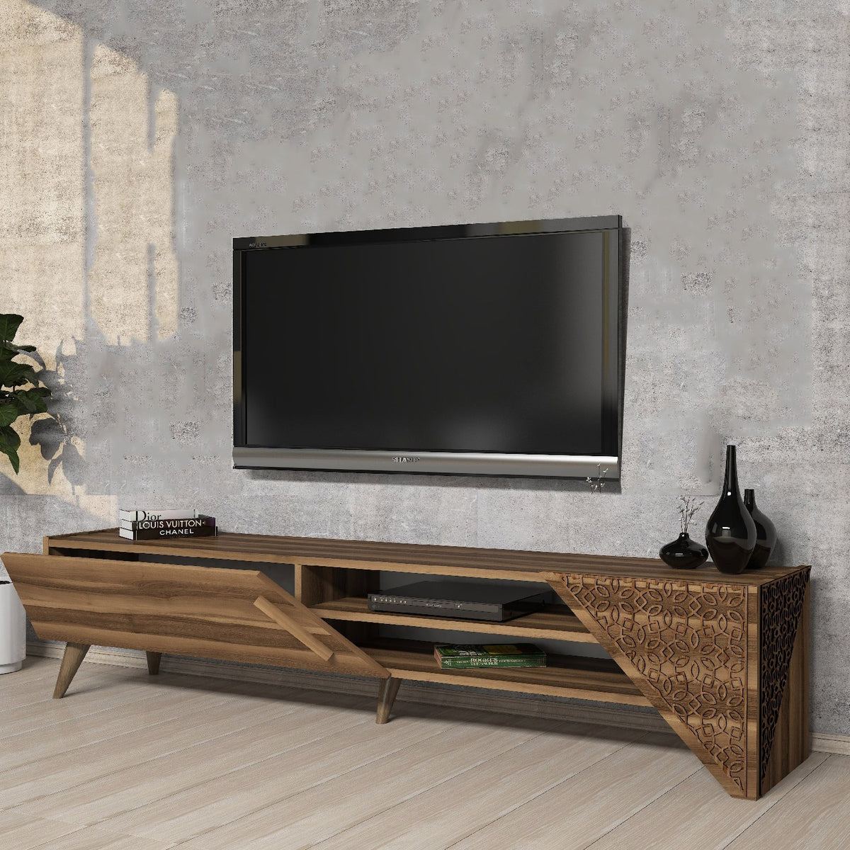 Έπιπλο Τηλεόρασης Neda Καρυδί 180x40x37 εκ. Μελαμίνης - Pakobazaar