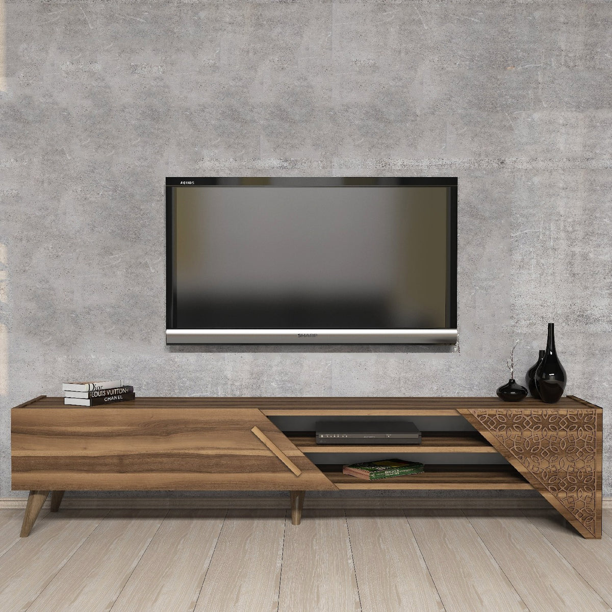 Έπιπλο Τηλεόρασης Neda Καρυδί 180x40x37 εκ. Μελαμίνης - Pakobazaar