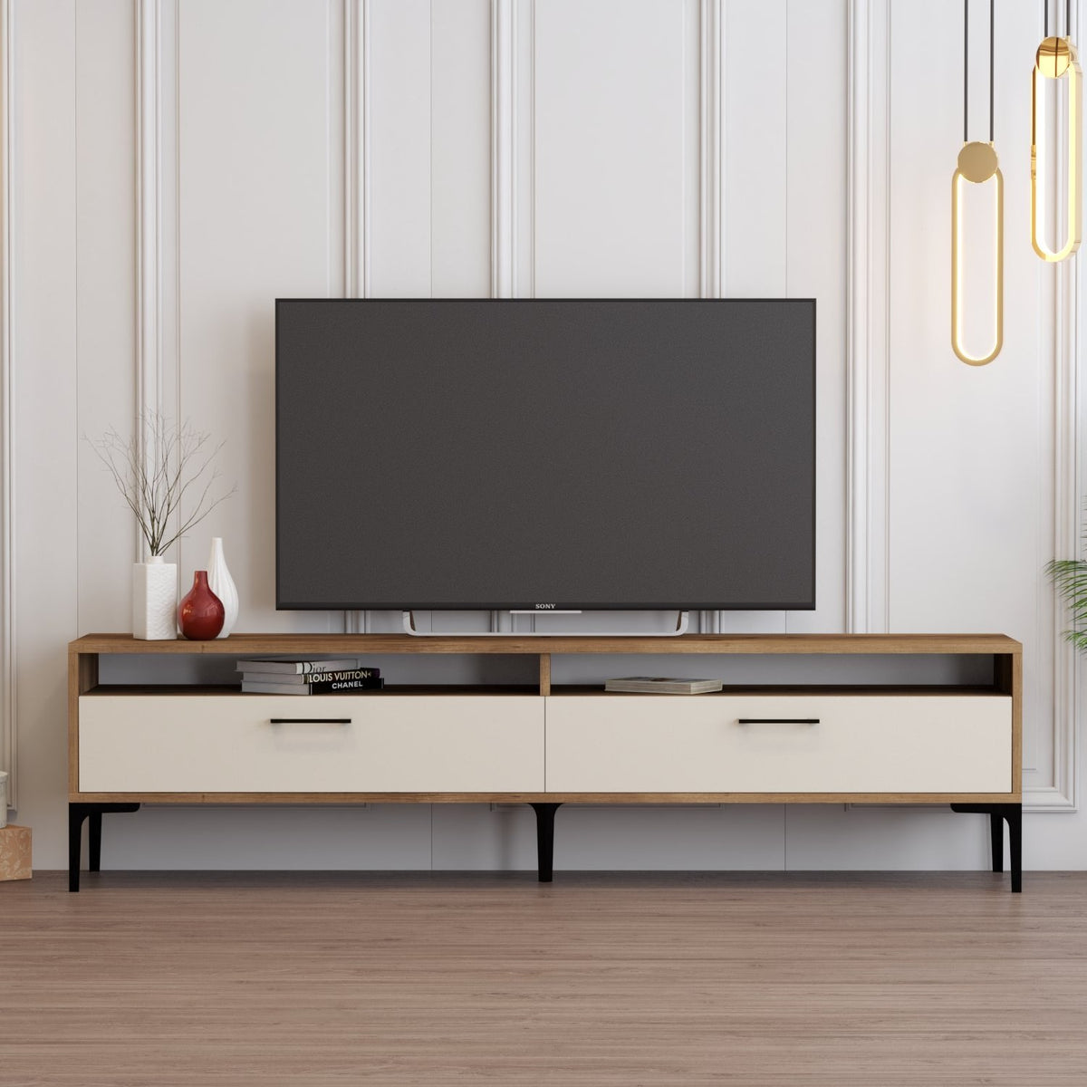Έπιπλο Τηλεόρασης Omalos Καρυδί - Κρεμ 180x47x35 εκ. Μελαμίνης