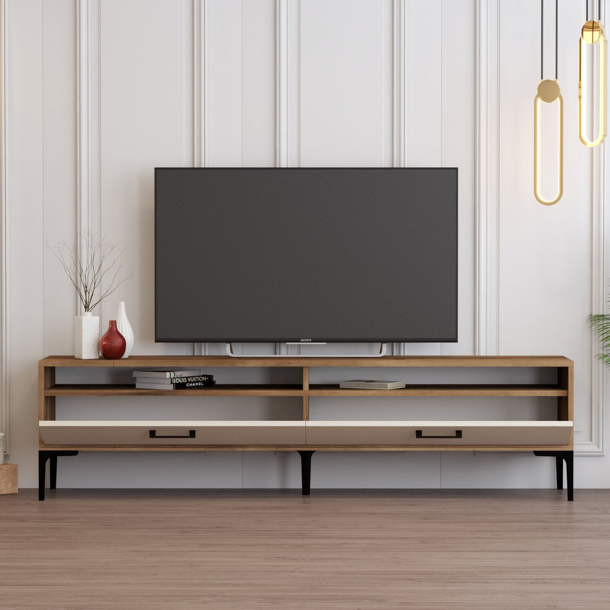 Έπιπλο Τηλεόρασης Omalos Καρυδί - Κρεμ 180x47x35 εκ. Μελαμίνης