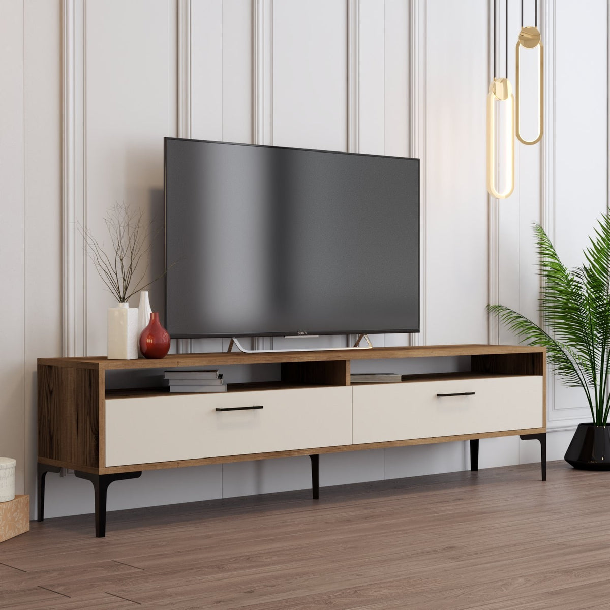 Έπιπλο Τηλεόρασης Omalos Καρυδί - Κρεμ 180x47x35 εκ. Μελαμίνης