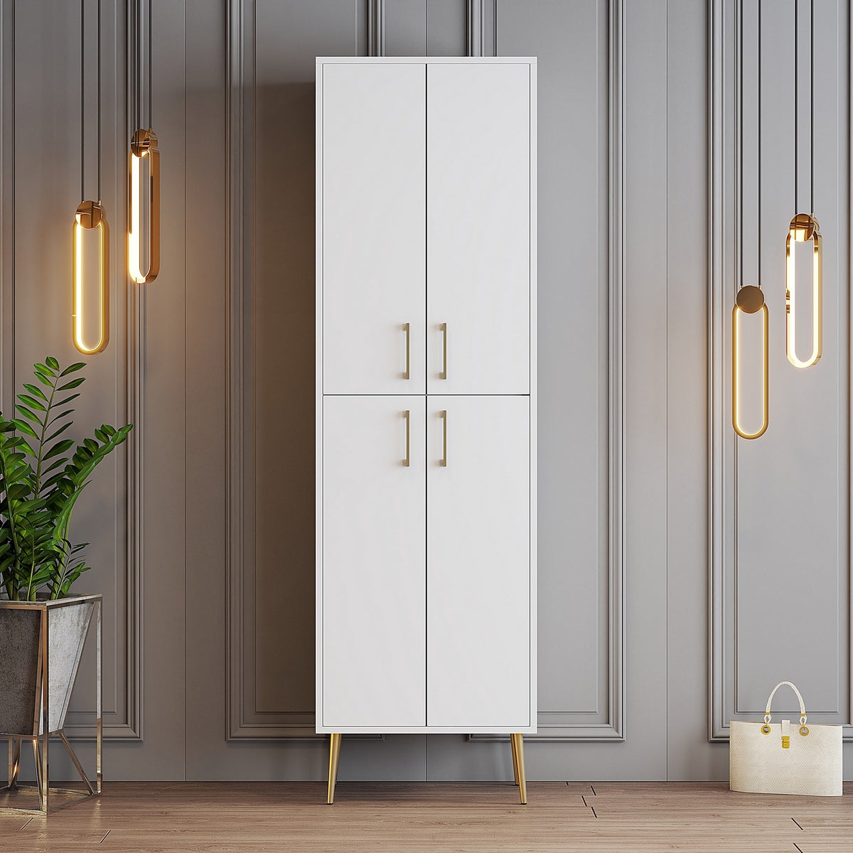 Παπουτσοθήκη Nikiti Λευκό - Χρυσό 60x35x202 εκ. Μελαμίνης