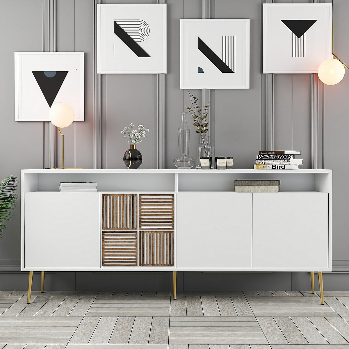 Κονσόλα Plastira Λευκό - Χρυσό 180x35x77 εκ. Μελαμίνης