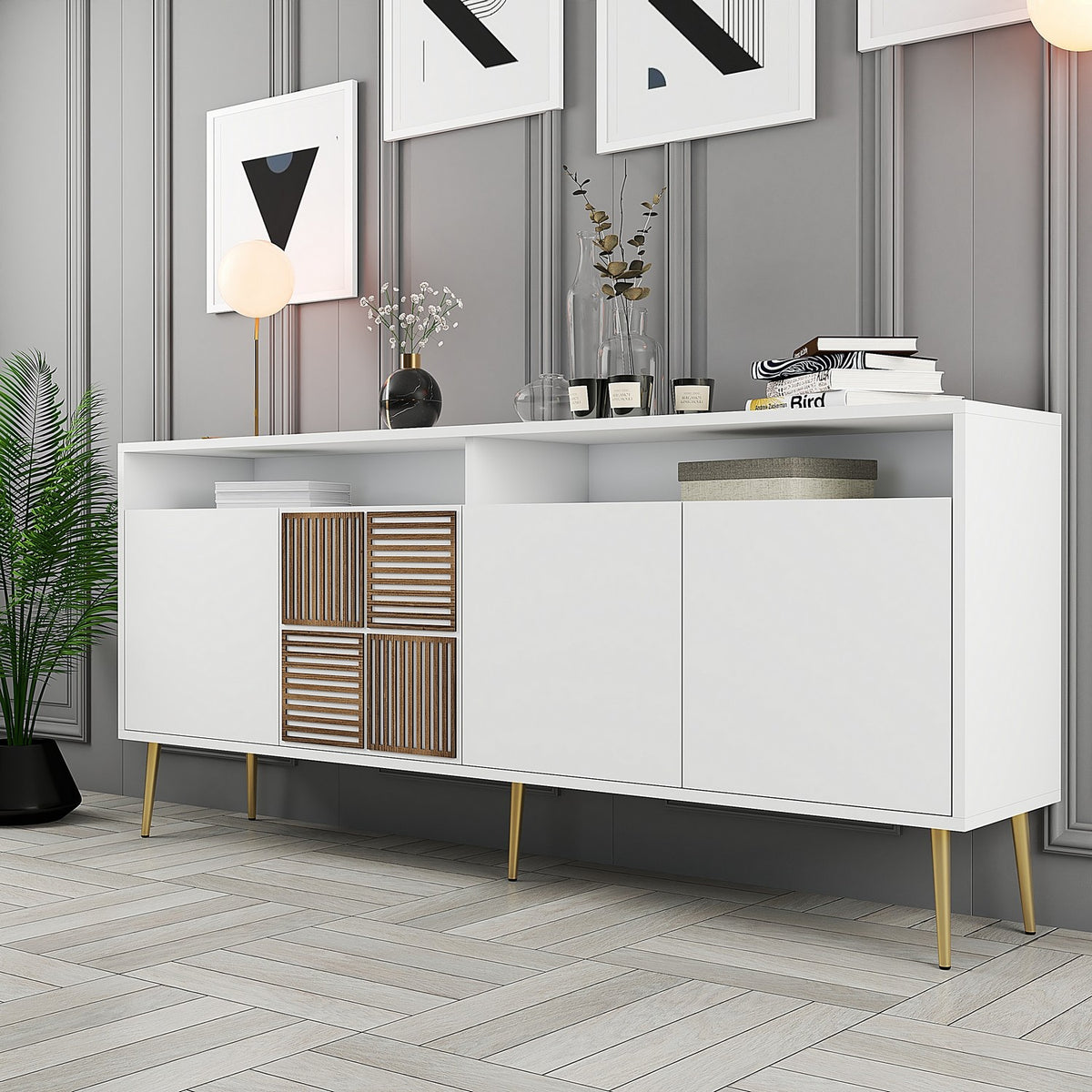 Κονσόλα Plastira Λευκό - Χρυσό 180x35x77 εκ. Μελαμίνης