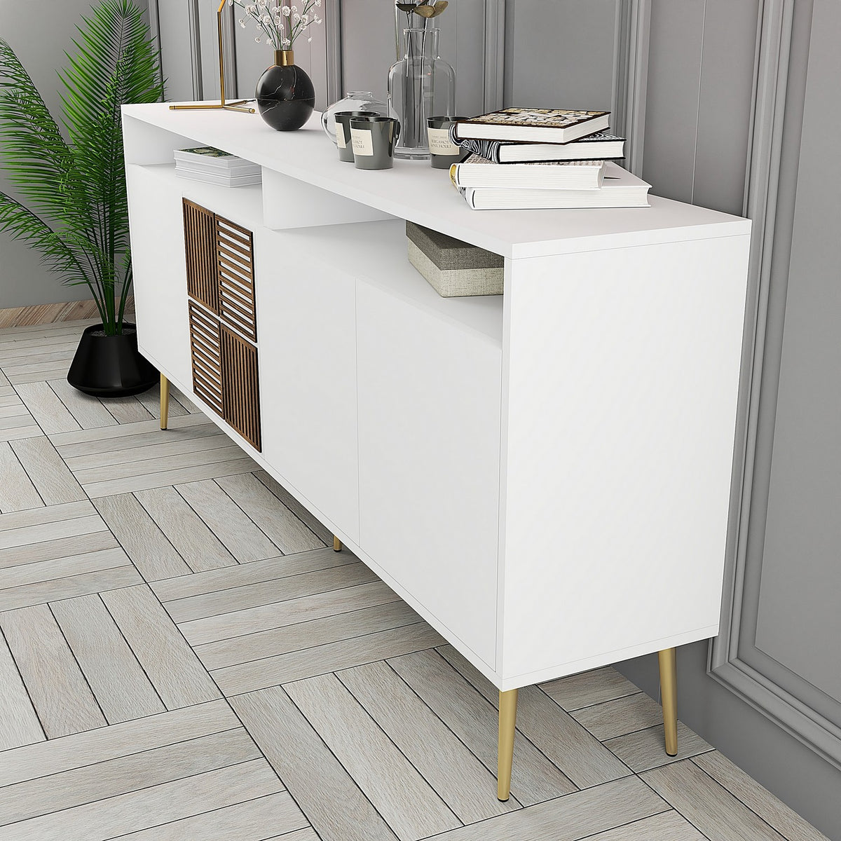 Κονσόλα Plastira Λευκό - Χρυσό 180x35x77 εκ. Μελαμίνης