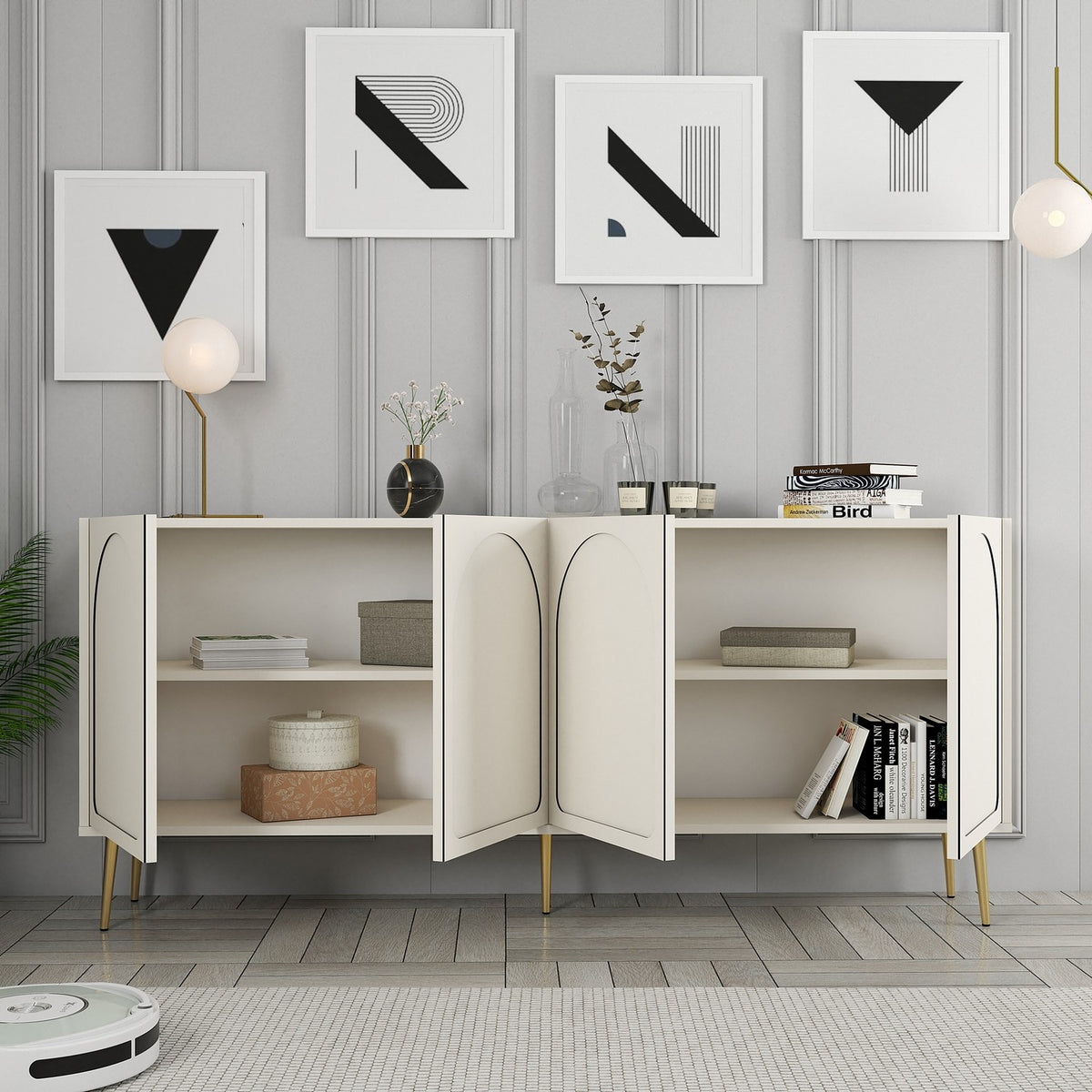 Κονσόλα Kastriani Κρεμ - Χρυσό 180x35x80 εκ. Μελαμίνης - Pakobazaar