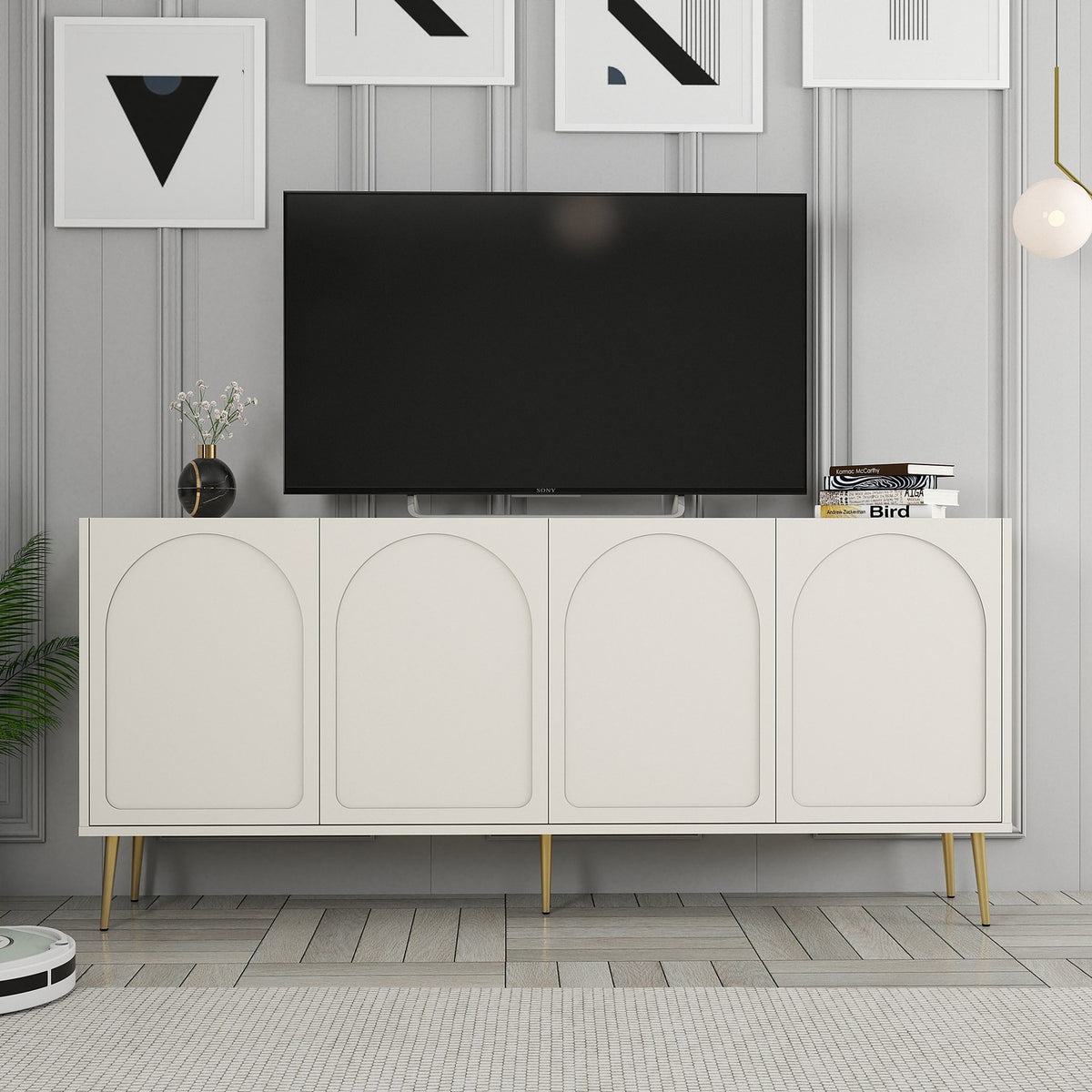 Κονσόλα Kastriani Κρεμ - Χρυσό 180x35x80 εκ. Μελαμίνης - Pakobazaar