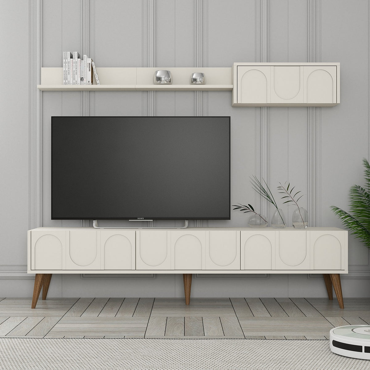 Σύνθεση Τηλεόρασης Kastriani Κρεμ - Καρυδί 180x35x44 εκ. Μελαμίνης