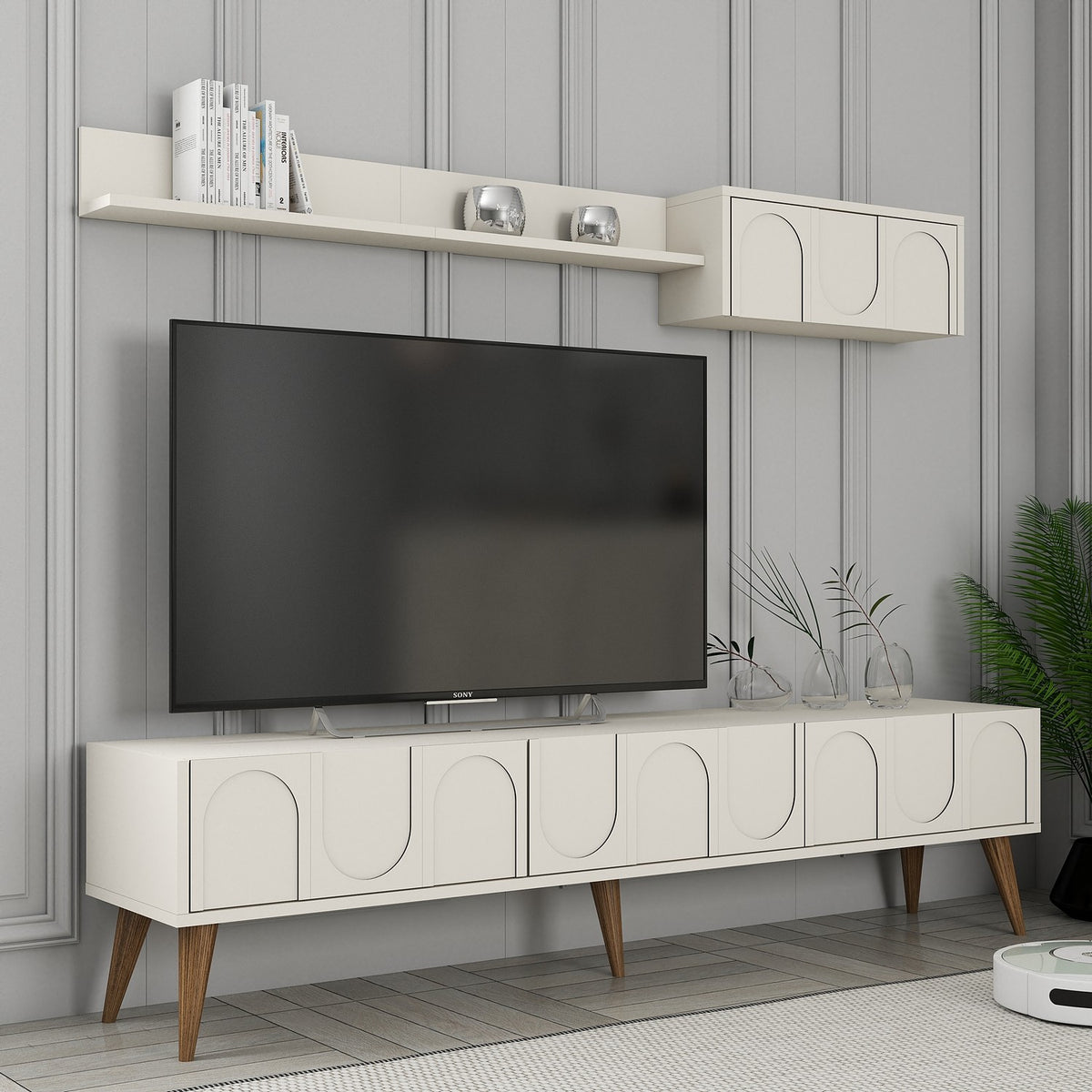 Σύνθεση Τηλεόρασης Kastriani Κρεμ - Καρυδί 180x35x44 εκ. Μελαμίνης