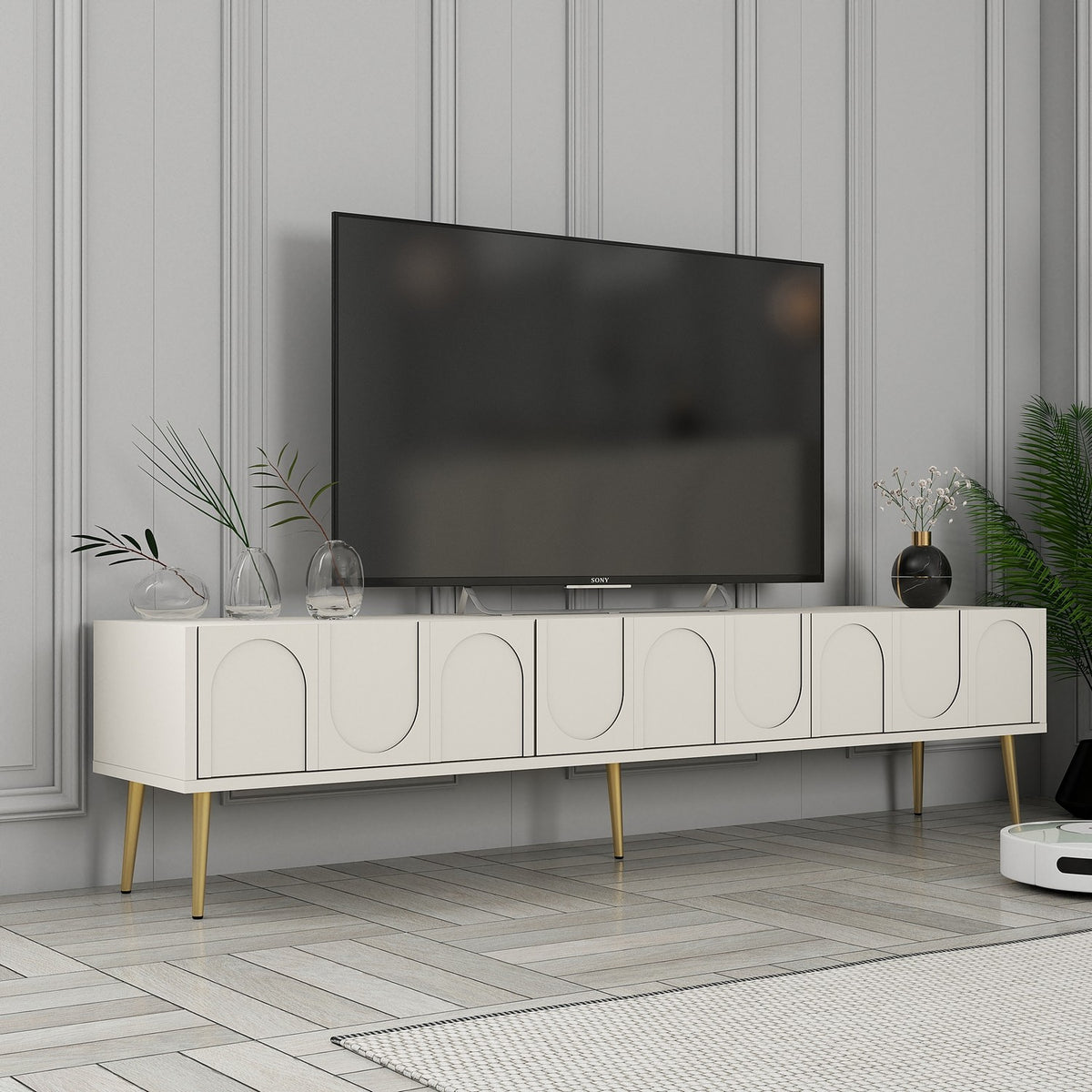 Έπιπλο Τηλεόρασης Kastriani Κρεμ - Χρυσό 180x35x43 εκ. Μελαμίνης