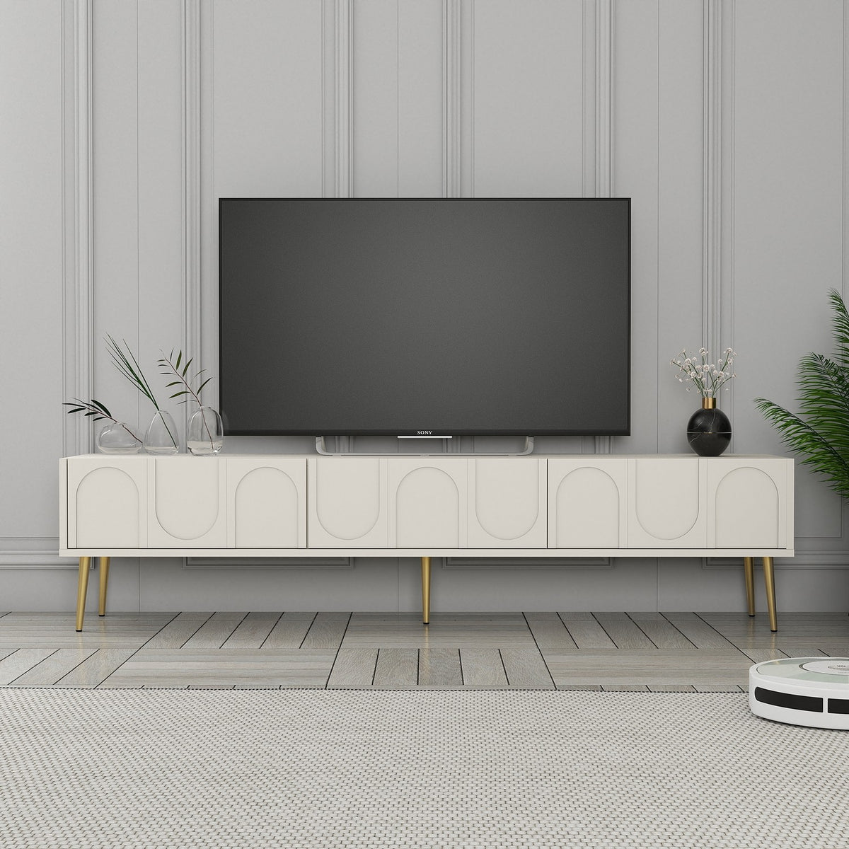 Έπιπλο Τηλεόρασης Kastriani Κρεμ - Χρυσό 180x35x43 εκ. Μελαμίνης