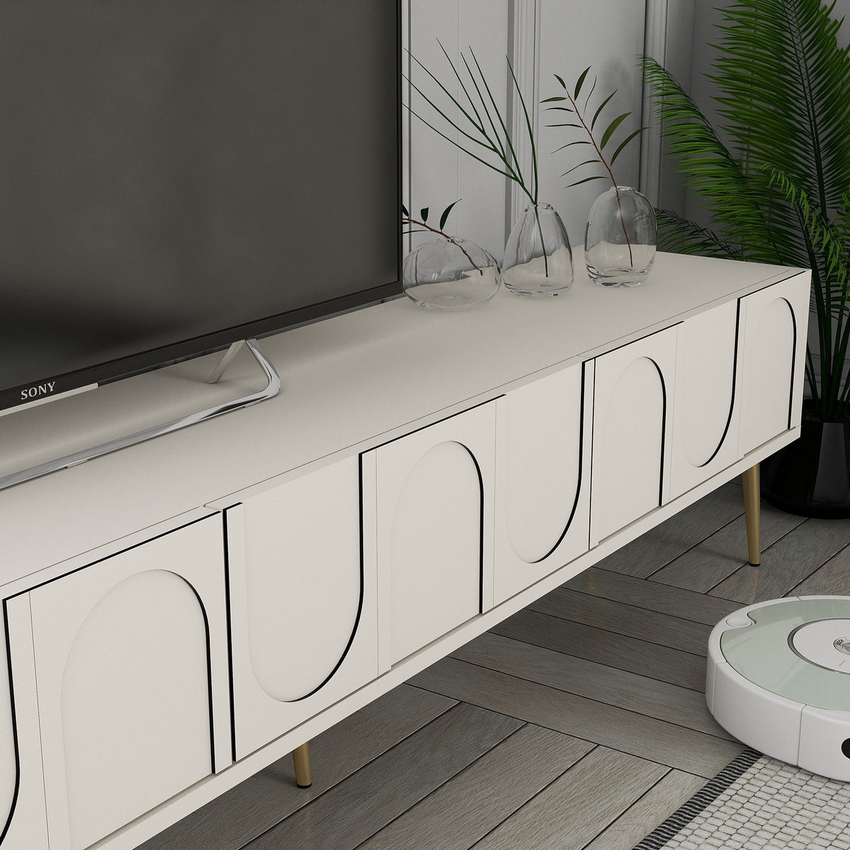 Έπιπλο Τηλεόρασης Kastriani Κρεμ - Χρυσό 180x35x43 εκ. Μελαμίνης