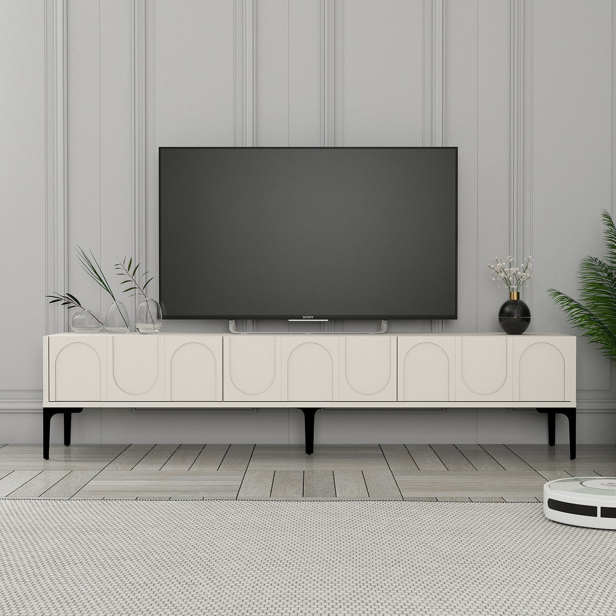 Έπιπλο Τηλεόρασης Kastriani Κρεμ - Μαύρο 180x35x42 εκ. Μελαμίνης