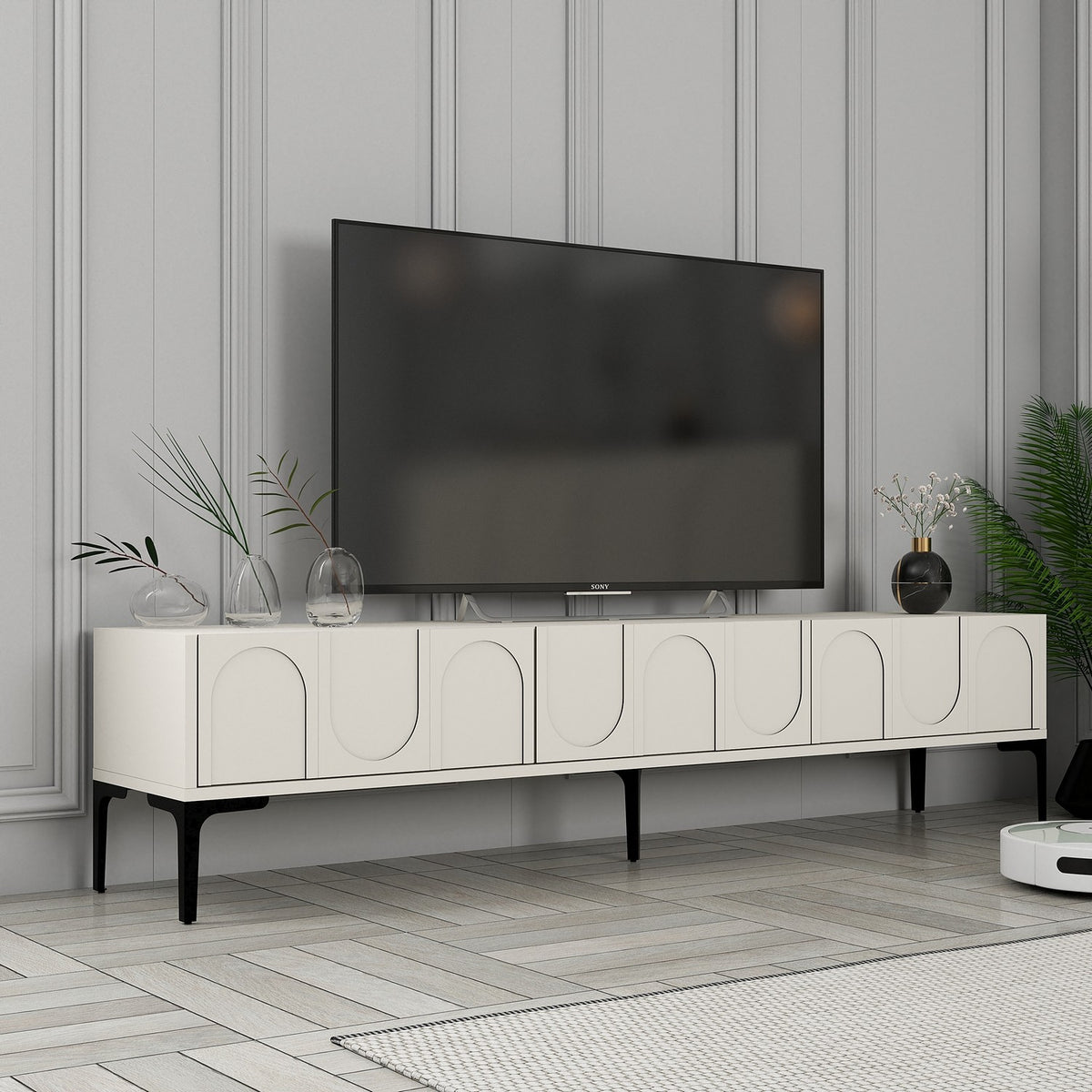 Έπιπλο Τηλεόρασης Kastriani Κρεμ - Μαύρο 180x35x42 εκ. Μελαμίνης