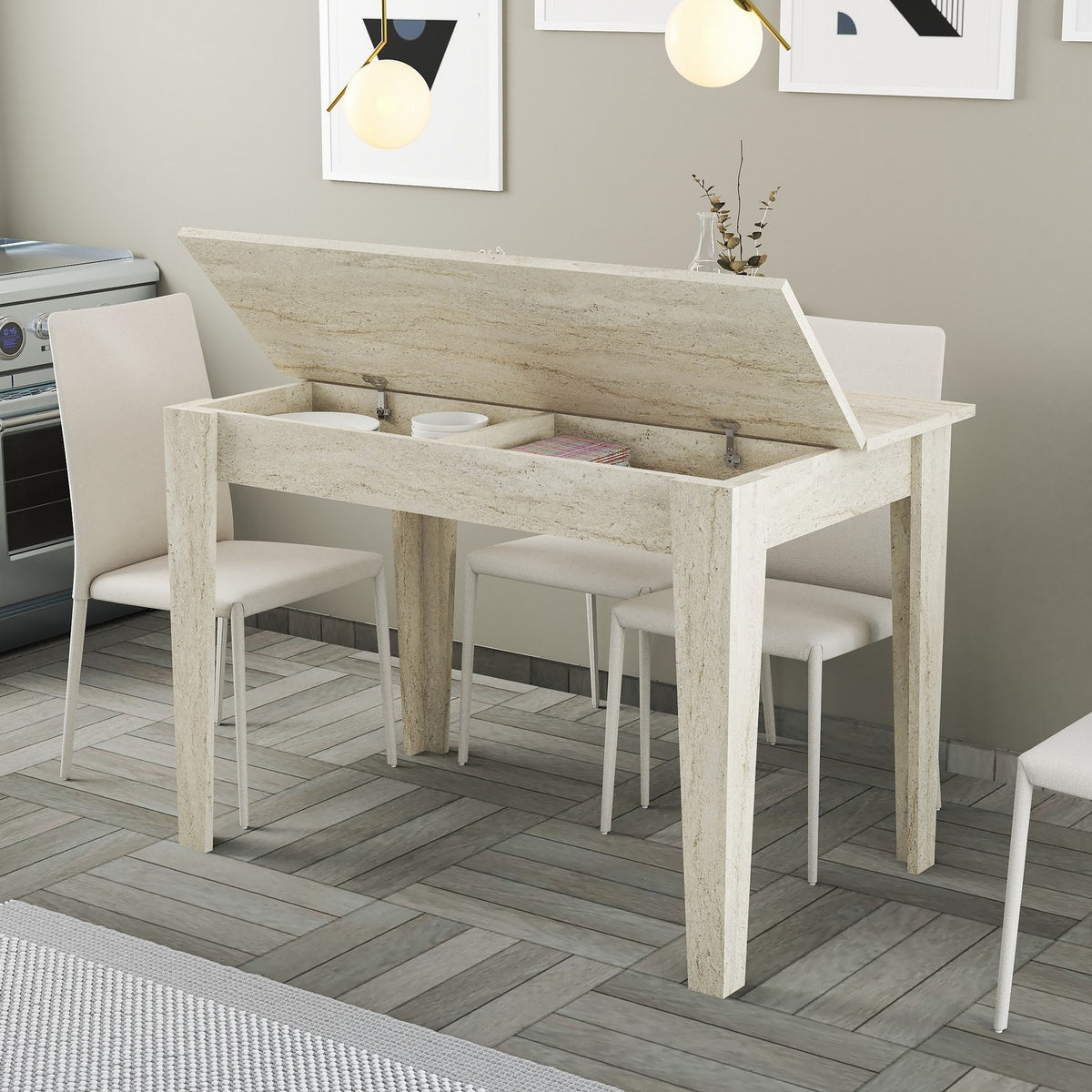 Τραπέζι Κουζίνας Patmos Travertine 110x72x75 εκ. Μελαμίνης