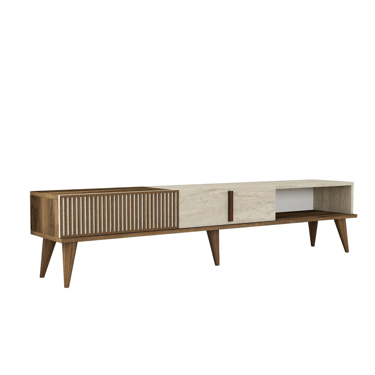 Έπιπλο Τηλεόρασης Plastira Με Ράφια Καρυδί - Travertine 180x35x40 εκ. Μελαμίνης
