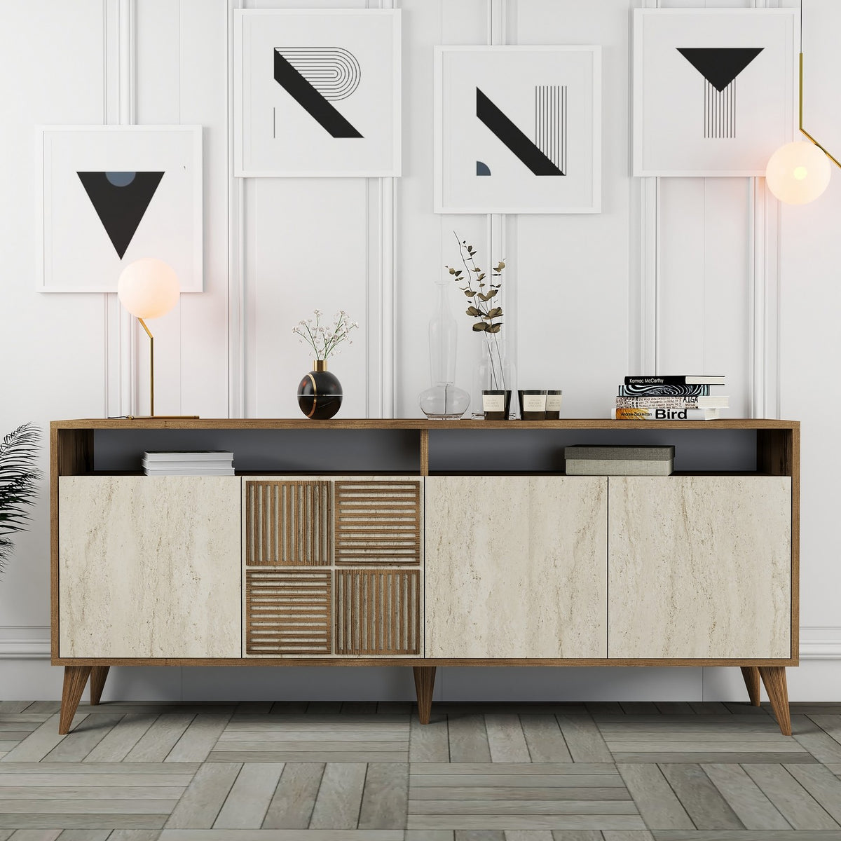 Κονσόλα Plastira Με Ράφια Καρυδί - Travertine 180x35x78 εκ. Μελαμίνης