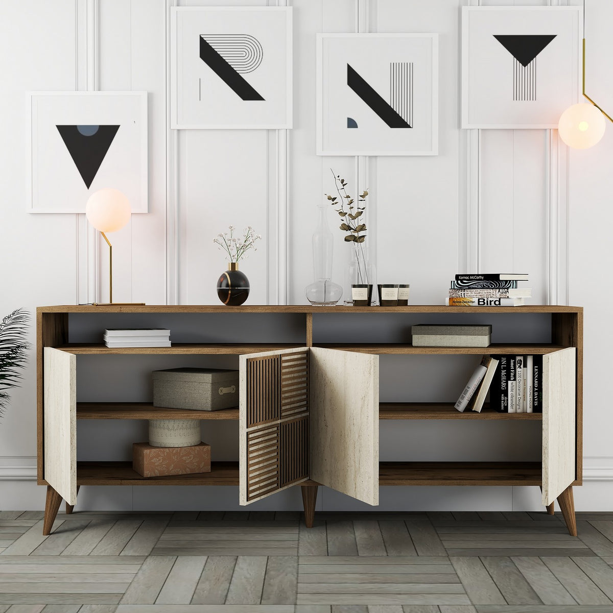 Κονσόλα Plastira Με Ράφια Καρυδί - Travertine 180x35x78 εκ. Μελαμίνης