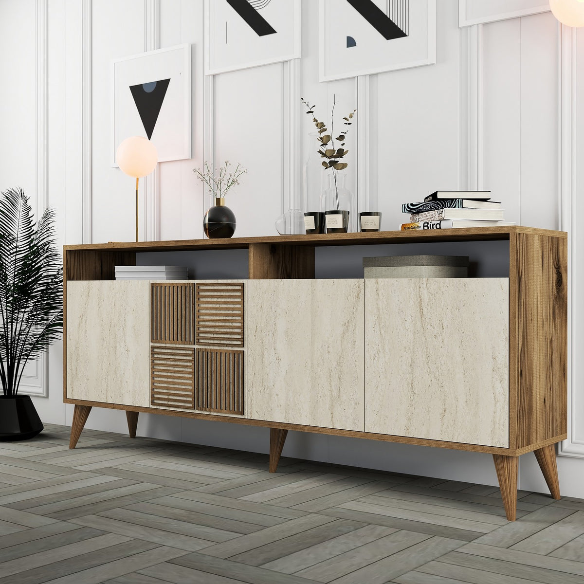 Κονσόλα Plastira Με Ράφια Καρυδί - Travertine 180x35x78 εκ. Μελαμίνης