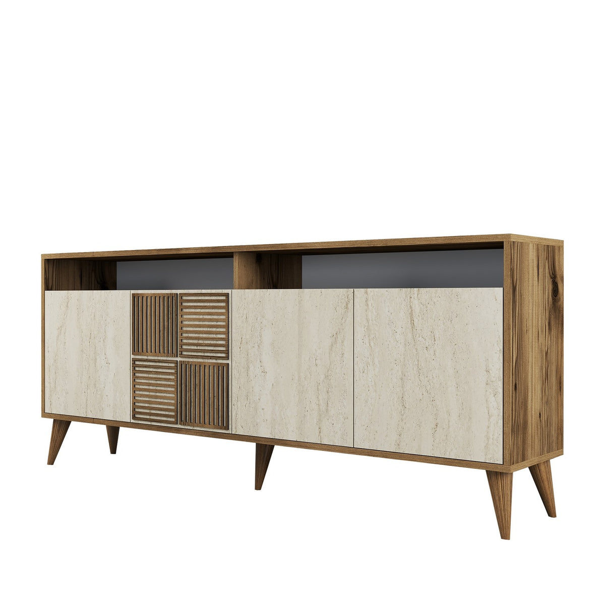 Κονσόλα Plastira Με Ράφια Καρυδί - Travertine 180x35x78 εκ. Μελαμίνης