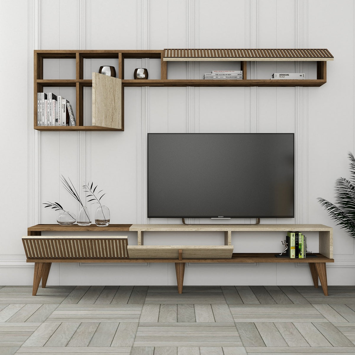 Σύνθεση Τηλεόρασης Plastira Καρυδί - Travertine 180x35x40 εκ. Μελαμίνης