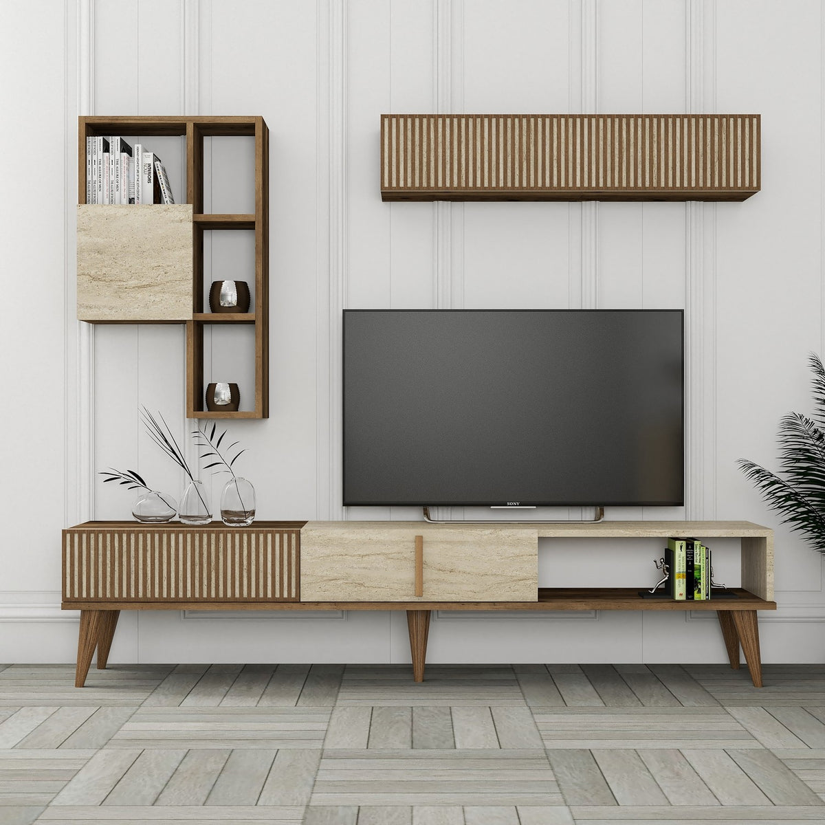 Σύνθεση Τηλεόρασης Plastira Καρυδί - Travertine 180x35x40 εκ. Μελαμίνης