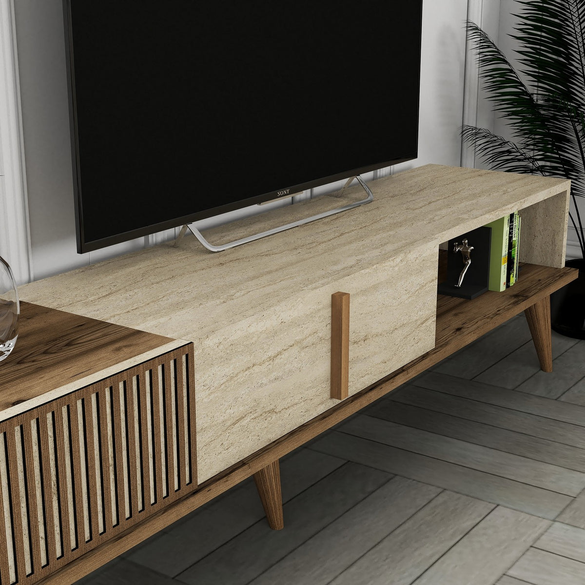 Σύνθεση Τηλεόρασης Plastira Καρυδί - Travertine 180x35x40 εκ. Μελαμίνης